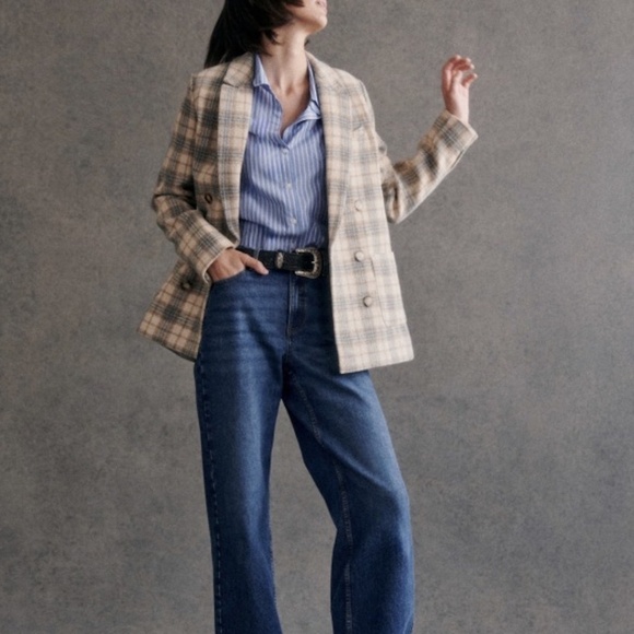 Sezane Michele Jacket Wool NWOT Blue & Beige Check Coat Blazer  (RARE) - Picture 11 of 11